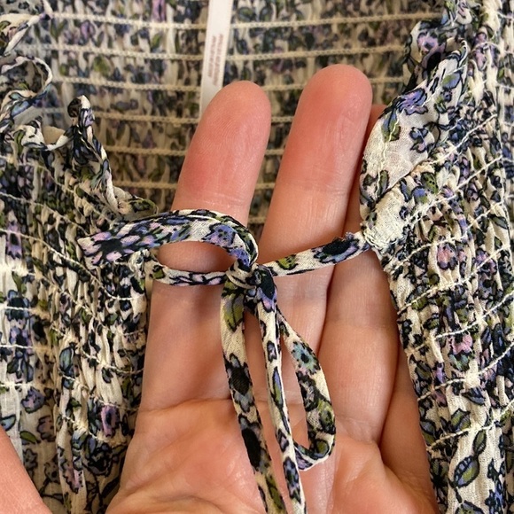 Free People Lela Blouse XS Floral Smocked Semi Sheer Cottagecore Boho Prairie - Picture 10 of 16